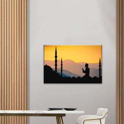 Silhouette of Man Praying In Mosque During Islamic Ramadan Islamic Decor
