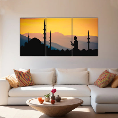Silhouette of Man Praying In Mosque During Islamic Ramadan Islamic Decor