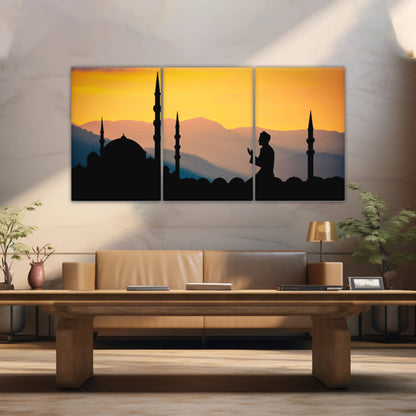Silhouette of Man Praying In Mosque During Islamic Ramadan Islamic Decor