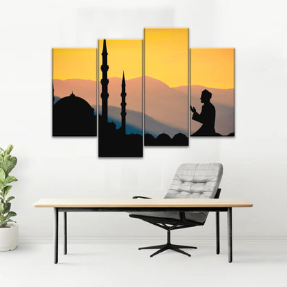 Silhouette of Man Praying In Mosque During Islamic Ramadan Islamic Decor