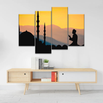 Silhouette of Man Praying In Mosque During Islamic Ramadan Islamic Decor
