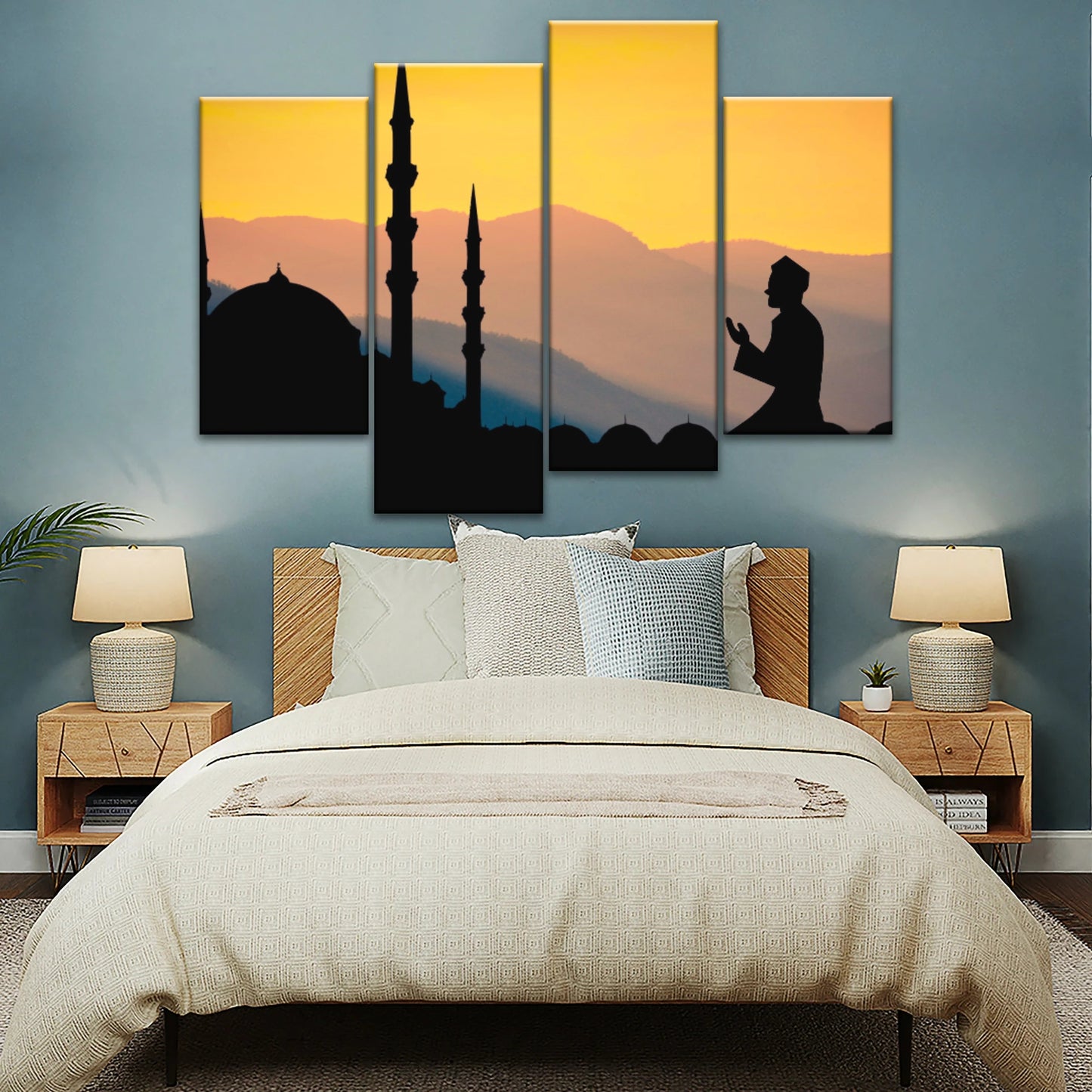 Silhouette of Man Praying In Mosque During Islamic Ramadan Islamic Decor