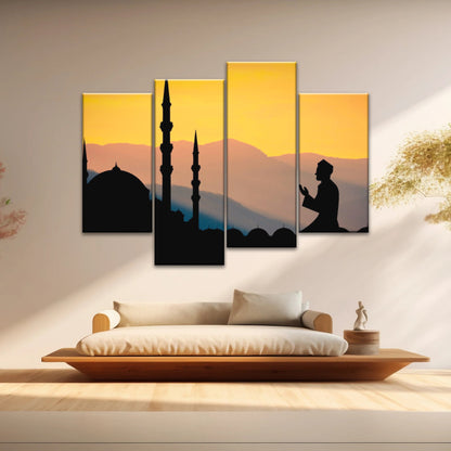 Silhouette of Man Praying In Mosque During Islamic Ramadan Islamic Decor