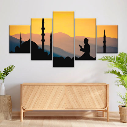 Silhouette of Man Praying In Mosque During Islamic Ramadan Islamic Decor