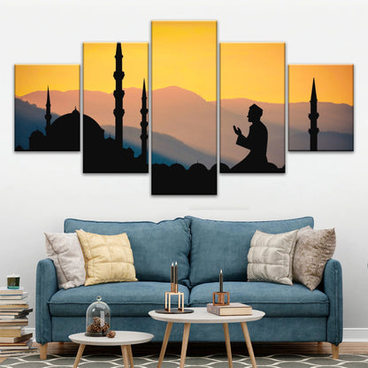Silhouette of Man Praying In Mosque During Islamic Ramadan Islamic Decor