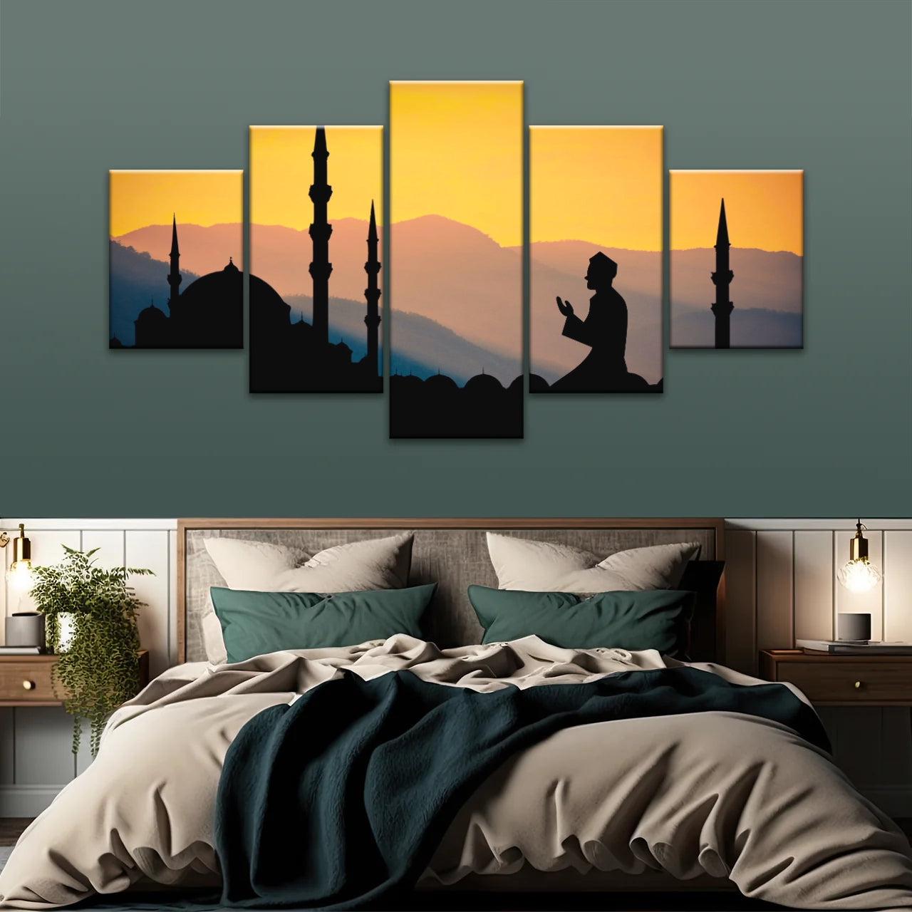 Silhouette of Man Praying In Mosque During Islamic Ramadan Islamic Decor