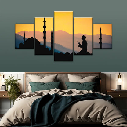 Silhouette of Man Praying In Mosque During Islamic Ramadan Islamic Decor
