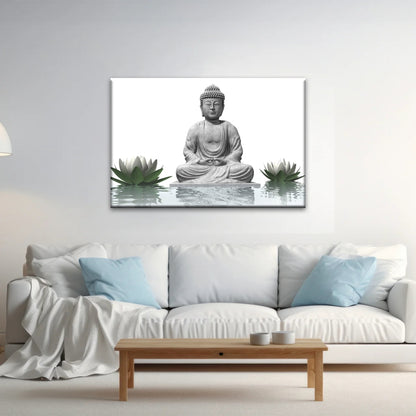 Sitting Buddha Sculpture Religion Buddha Canvas Wall Art