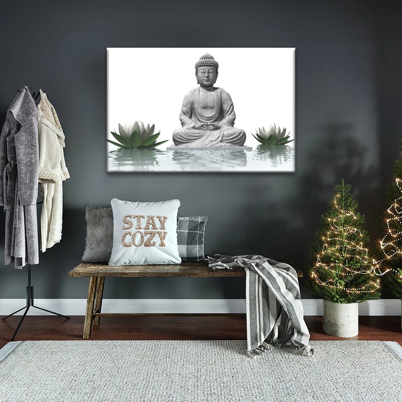 Sitting Buddha Sculpture Religion Buddha Canvas Wall Art
